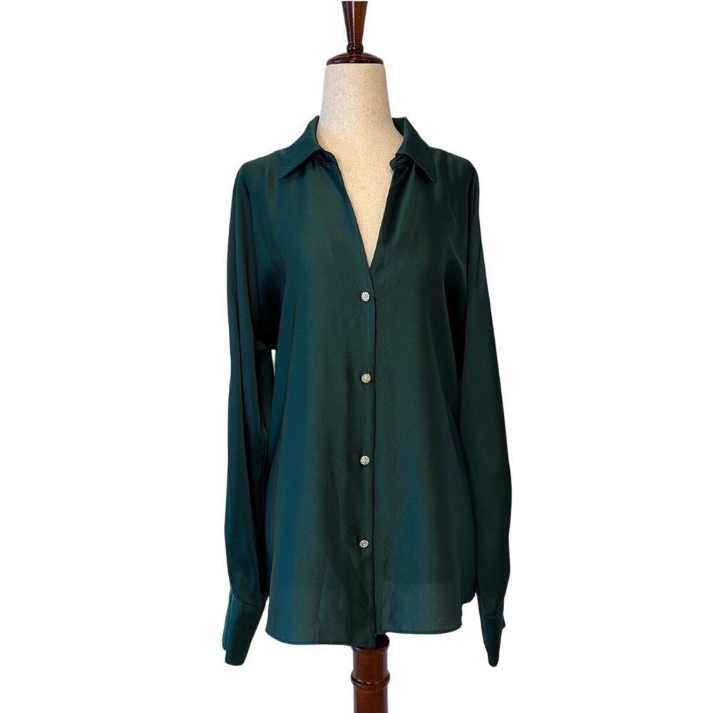 Halogen Charmeuse Button-Up Shirt, Green, Women's Size Small *W/ FLAWS*